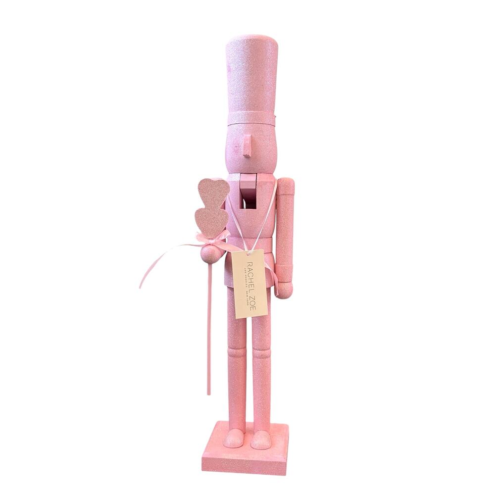 Rachel Zoe Pink Glitter Nutcracker 24in Wood Coquette Pinkmas Holiday Decor New